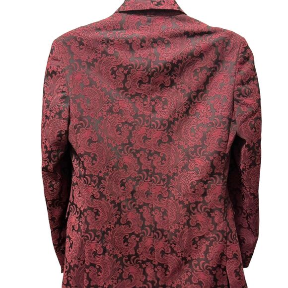 Rossi Man‎ Premium Slim Fit Smoking Tuxedo Jacket Red Black Paisley Men’s Sz 34 - Picture 4 of 10